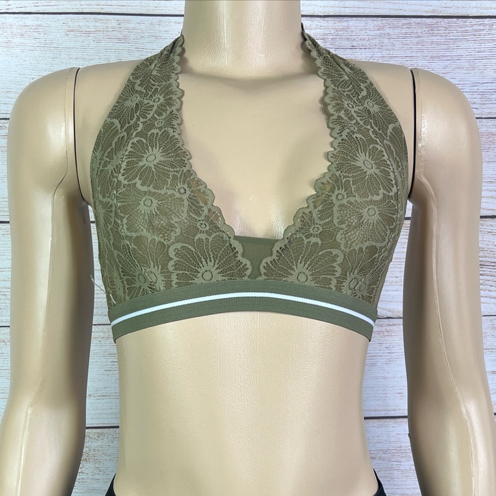 Colsie Women Green Lace Halter BRALETTE Size Xs